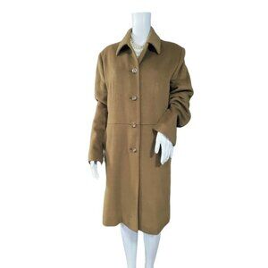 Vintage 70s Pierrette Superangora Womens Cashmere Button Down Over Coat Camel 12